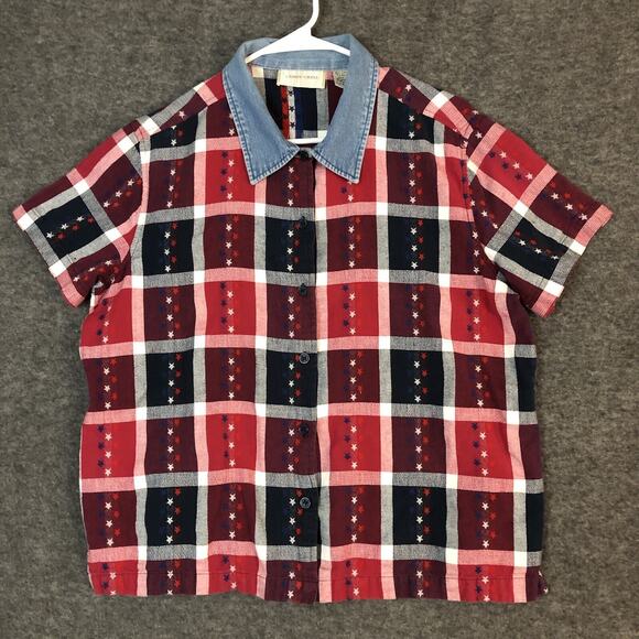 Lemon Grass 2Pcs Large Shirt w/Tank Plaid Short Sleeve Patriotic Patriot USA - Picture 4 of 11